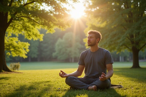 Hombre meditando en un entorno natural, representando bienestar general