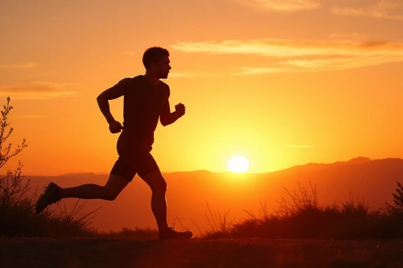 Hombre joven corriendo al amanecer, simbolizando energía y bienestar.
